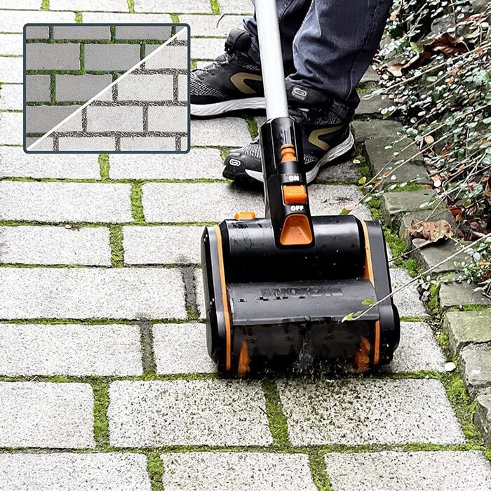 Акумуляторна мультищітка WORX WG441E.9 20В для очищення каменю та дерева, видалення бур'янів, з водяним підключенням, сумісна з PowerShare, без акумулятора та зарядного, сталева щітка для швів тротуару