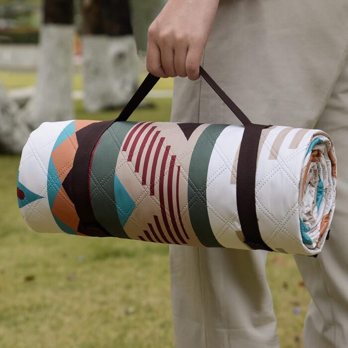 LARUTAN Пікнік-ковдра Boho 200x200 см, водонепроникна пляжна покривало, пісок не прилипає, складна, для пляжу, кемпінгу, барбекю, подорожей, зелена