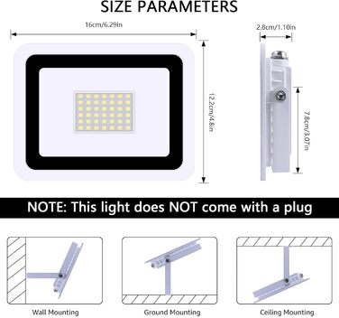 MIWATT LED прожектор для вулиці, 2 шт, 50 Вт, 4000 Лм, холодне біле світло 6000K, IP68 водонепроникний, для двору, гаража, саду