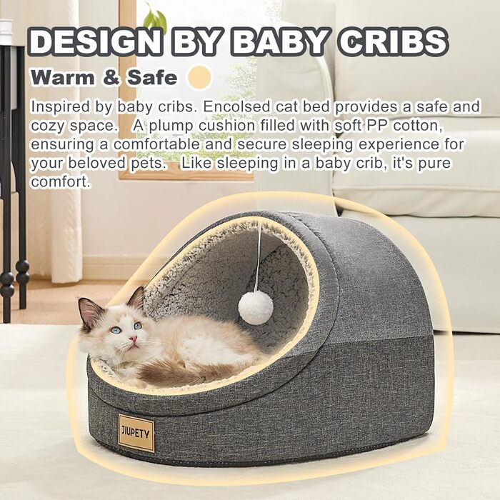Котяча хатка Jiupety Nettes, будиночок-корзина для котів, лежак з нековзною основою, знімна та прана подушка, 41x41x33 см, темно-сірий