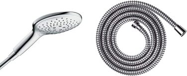 Душова лійка hansgrohe Raindance Select S, 3 режими струменя, антикальк, водозбереження, білий/хром, у комплекті з душовим шлангом