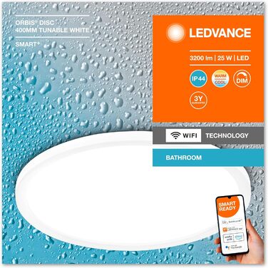 Розумна LED лампа для ванної LEDVANCE Orbis Bath, 1200 Лм, 3000-6500K, 40 см, IP44, димована, керування через Wi-Fi, додаток та голосовий асистент, біла