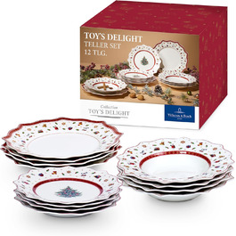 Набір новорічного посуду Villeroy & Boch Toy's Delight, 12 предметів, порцеляна, для 4 осіб (тарілки для основних страв, супу та сніданку)