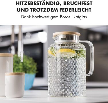 Скляна карафа GLASWERK з кришкою і ситечком, 1,5 л – водяний глечик з боросилікатного скла для води, напоїв, чаю