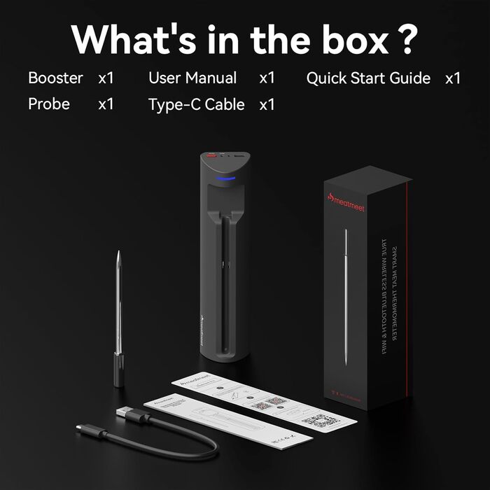 Meatmeet Pro бездротовий термометр для м'яса з Wi-Fi та Bluetooth, водонепроникний IP67, з таймером і додатком, для барбекю, духовки, гриля, кухні, вертіла