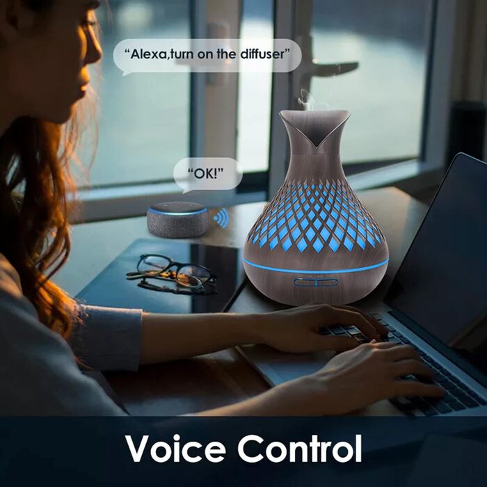 Розумний аромадифузор Alexa з набором ефірних олій, 500 мл, зволожувач повітря з LED-підсвіткою, керування через Alexa/Google Home та додаток, таймер, авто-вимкнення, безшумний