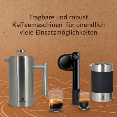 Handpresso Тревел Прес із чохлом 0,35 л | Двошарова французька прес-кавоварка з нержавіючої сталі | Ізотермічна кавова преса для подорожей, кемпінгу та дому