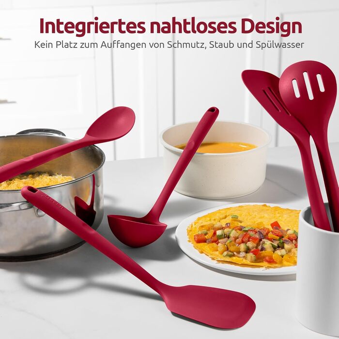 U-Taste Набір кухонного приладдя з силікону, 5 шт, термостійкі до 315°C, BPA-free, антипригарні лопатка та ложки для смаження, перемішування, сервірування (червоні)