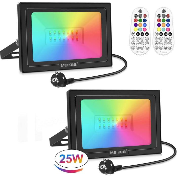 Світлодіодний прожектор MEIKEE 25W RGB з пультом, 30 режимів, 10 кольорів, пам'ять, IP66, 6 рівнів яскравості, для вечірок, бару, будинку, Хелловін, 2 шт.