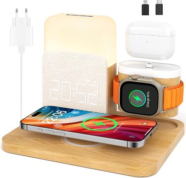 Бездротова зарядна станція COLSUR 3-в-1 для Apple Watch, iPhone, AirPods, 15 Вт, нічна лампа з годинником та зарядкою, аксесуар для смартфона