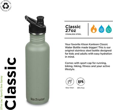 Пляшка для води Klean Kanteen Classic 800 мл, сталева, синя