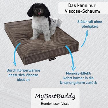 Ліжко для собаки MyBestBuddy Visco M, ортопедичне, коричневе, 70x50 см, з чохлом із POSO-Cord, наповнювач: в'язкоеластичний і комфортний пінополіуретан, для малих порід, машинне прання 40°C