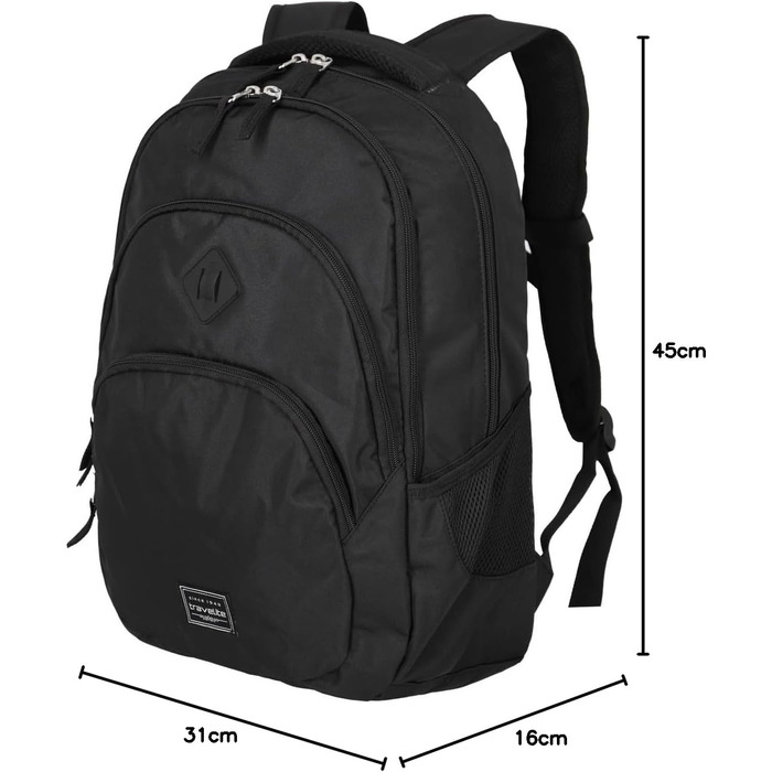 Рюкзак для ручної поклажі Travelite BASICS 22 л, 15,6'' для ноутбука, чорний, міський деньпак з багатьма відділеннями, 45 см