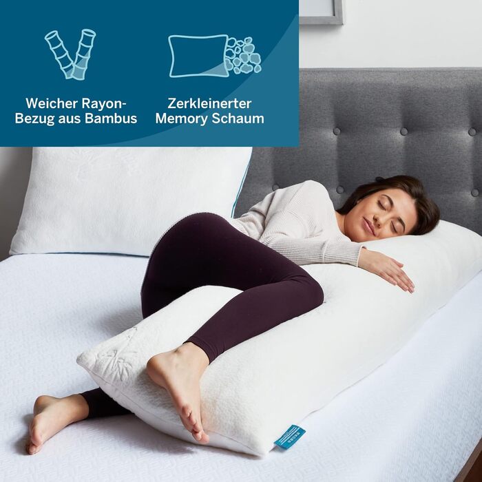 LUCID ортопедична подушка для сну на боці з подрібненої піни Memory Foam, тіло-подушка для вагітних, ультрам'який бамбуковий чохол, біла