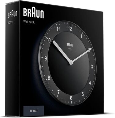 Настінний годинник Braun BC06B, аналоговий, кварцовий механізм, чорний, 20 см, класичний дизайн, тиха робота, легко читається циферблат