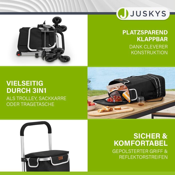 Сумка-візок Juskys 3-в-1 для сходів, 56 л, сучасна, складна, чорна – універсальний шопер, візок-трансформер для покупок та перевезення вантажів