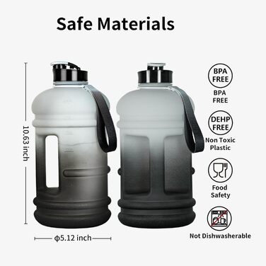 Спортивна пляшка TOOFEEL 2л, BPA Free, з мірною шкалою, багаторазова, чорна-біла для фітнесу та тренувань