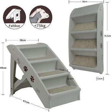 Складні пластикові сходи для собак і котів Froadp 49x38x61 см, 4 сходинки, з фетровим килимком, нековзкі, переносні, для ліжка, балкона, дивана, сірі
