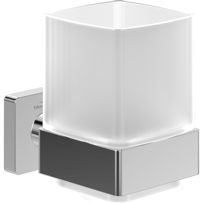 Villeroy & Boch Elements – настінний тримач для склянки та зубних щіток, матове скло, латунна хромована основа, квадратний