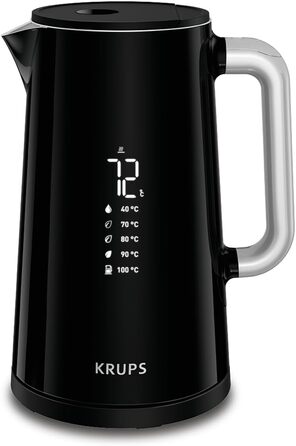 Електрочайник Krups Smart'n Light, 1,7 л, 5 температур, нержавіюча сталь, подвійна стінка, чорний