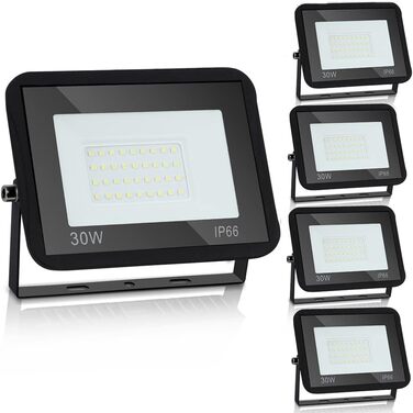 LED прожектори Ikodm для вулиці, 5 шт. по 30 Вт, тепле біле світло 3000K, водонепроникні, 2250 Лм, для двору, саду, гаража, спортмайданчика