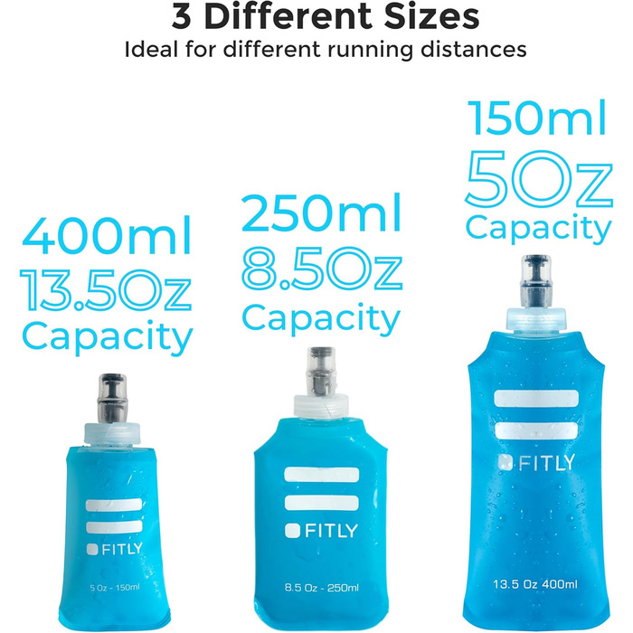 Набір м'яких фляг для гідратації FLASKS, 3 шт. (150/250/400 мл, сині) – для бігу, туризму, велоспорту, скелелазіння, складані пляшки для води