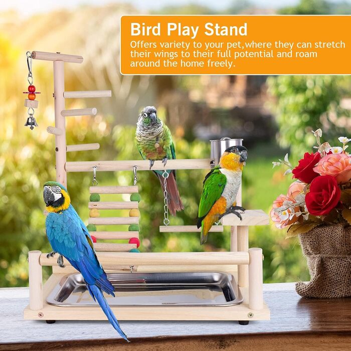 Ігровий стенд для папуг Parrot Playstand, дерев'яний майданчик для птахів, стенд для клітки хвилястого папуги та корелли, 37x26x44 см