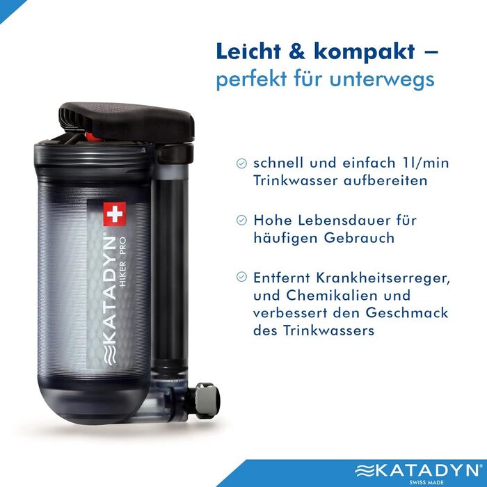 Фільтр для води Katadyn Hiker Pro прозорий, портативний, 1 л/хв