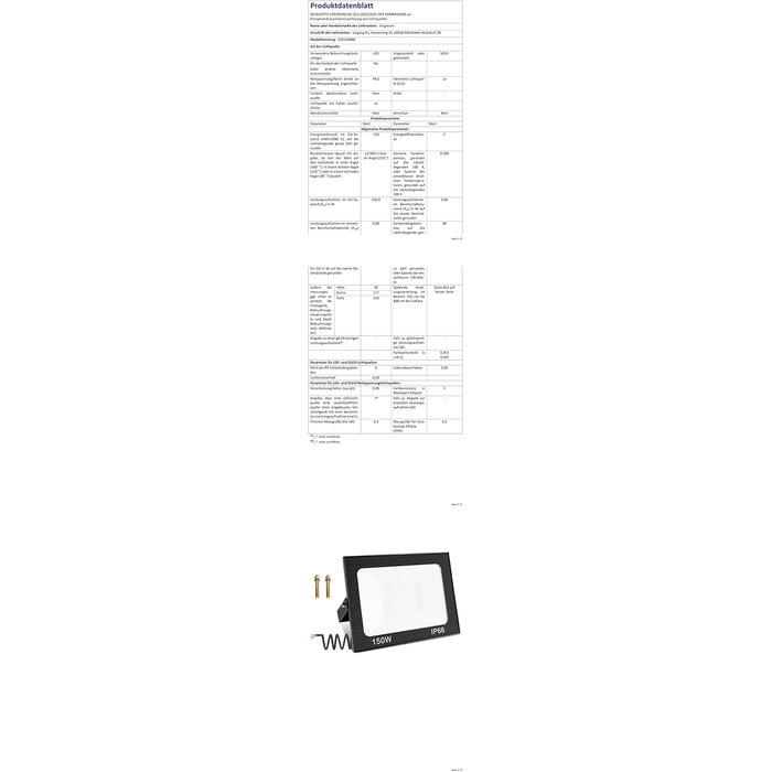 Світлодіодний прожектор Viugreum 100W, 8000Лм, IP65, 5000K, холодне біле світло, вуличний ліхтар з кабелем 50 см для двору, гаража, під'їзду