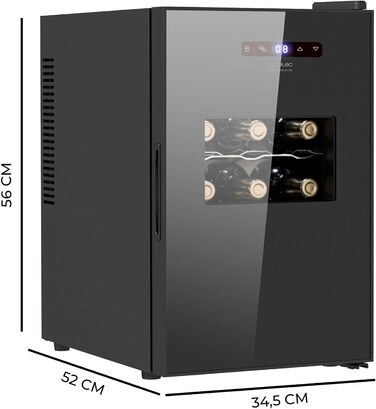 Винний шафа Cecotec Bolero GrandSommelier 830 CoolWood, термоелектрична, тиха, для 15 пляшок, регульована температура 8-18°C, сенсорне керування, енергоощадна, чорна