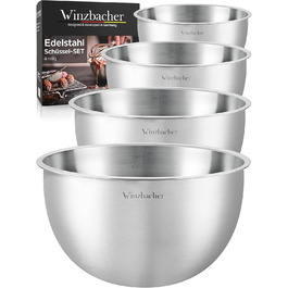Набір мисок з нержавіючої сталі Winzbacher 4 шт (1 л, 1.5 л, 2.5 л, 3.5 л), з мірною шкалою, для салатів і змішування, підходять для посудомийної машини, штабельовані, внутрішня поліровка, зовнішня шліфовка