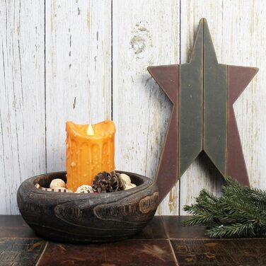 CVHOMEDECO Примітивна кругла миска з масиву дерева, ручне різьблення, вінтажна, декоративна, для сервірування горіхів, фруктів або як акцентний декор, 22,9 см