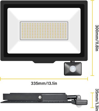 Світлодіодний прожектор Willpower 20000LM з датчиком руху, 150W, 3500K теплий білий, IP66 водонепроникний, для вулиці, гаража, саду, готелю, спортмайданчика
