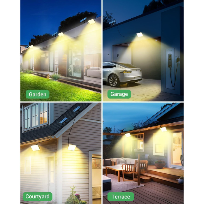 Сонячні ліхтарі LOTMOS для вулиці з датчиком руху, 342 LED, IP65, 3 режими, тепле біле світло, з пультом, для саду, гаража, 2 шт.