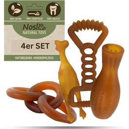 Набір іграшок для собак Natural Toys з натурального каучуку, для догляду за зубами, кидання, перетягування та розвитку інтелекту, 4 шт.