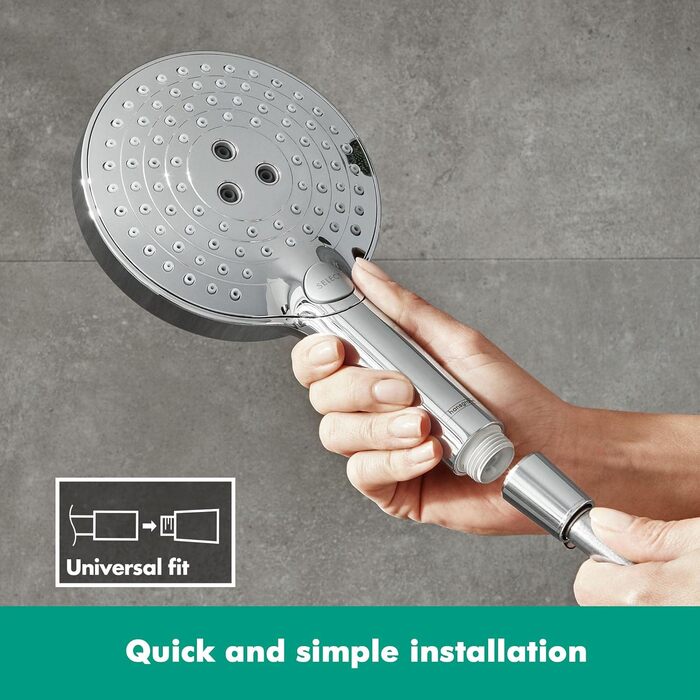 Душова лійка hansgrohe Raindance Select S, економна 9 л/хв (EcoSmart), ручна, 3 режими струменя, кругла (⌀120 мм), антикальк, хром
