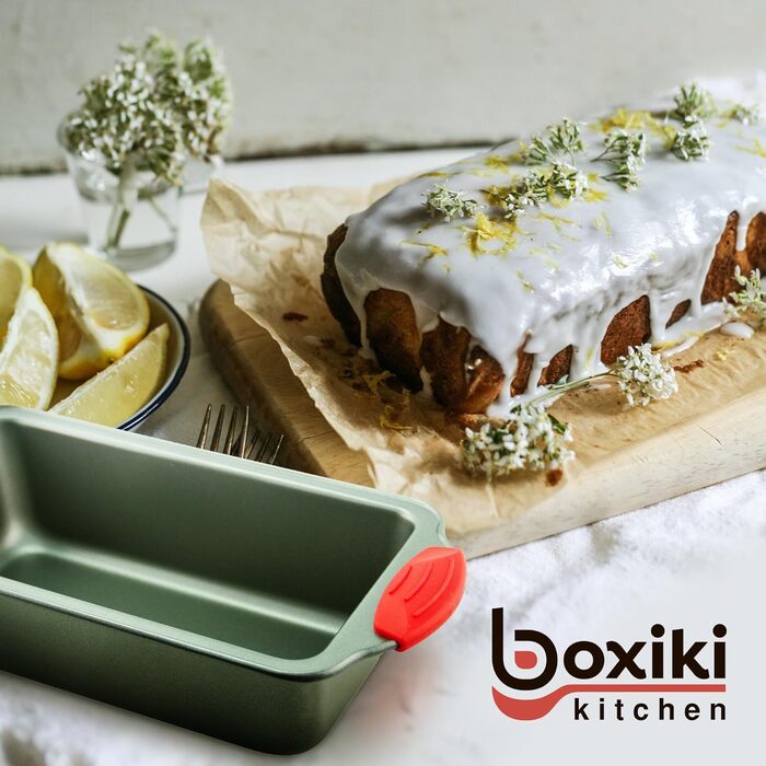 Форма для випікання кексів Boxiki Kitchen, антипригарна сталева, з силіконовими ручками, 21.5 x 11.5 см, для бананового хліба та кексів