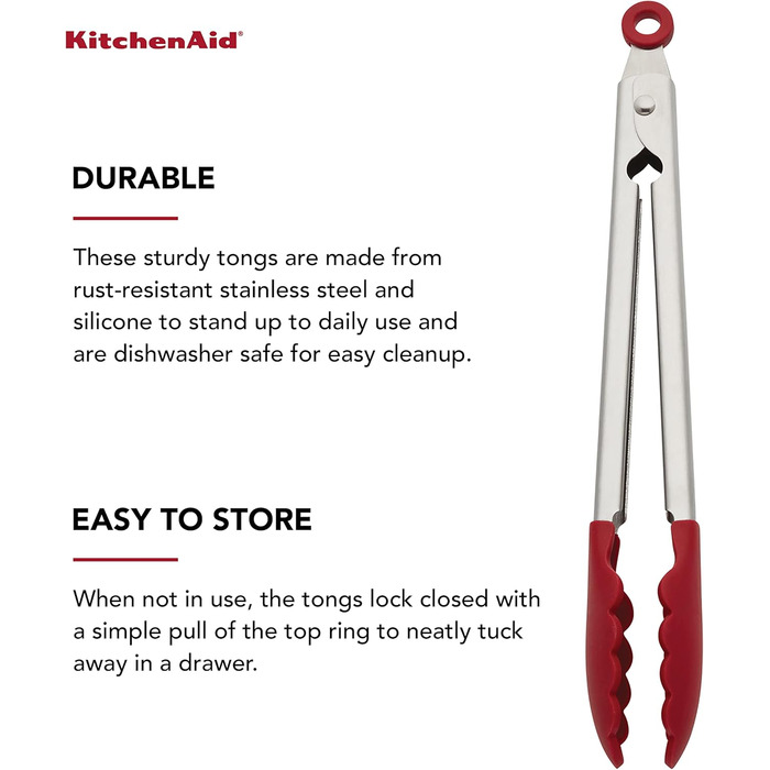 Кухонні щипці KitchenAid, силікон та нержавіюча сталь, 30,5 см, червоні