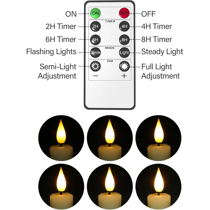 LED свічки PChero з пультом, набір 6 шт., електричні короткі воскові свічки з ефектом мерехтливого полум'я і таймером для декору на Хелловін, Новий рік, вечірки, кімнату, вітальню