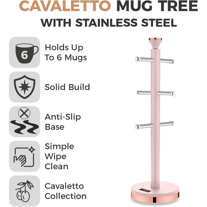 Підставка для чашок Tower Cavaletto з нержавіючої сталі, Marshmallow Pink і рожеве золото