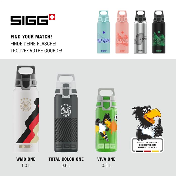 SIGG Алюмінієва пляшка для води WMB ONE, 0,75L/1L, зроблено у Швейцарії, сертифікат ClimatePartner, підходить для газованих напоїв, герметична, легка, BPA-free, для активного відпочинку