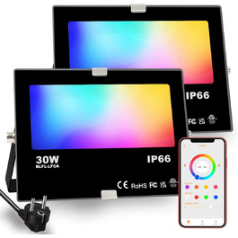 Світлодіодний RGB прожектор для вулиці, 30 Вт, IP66, Bluetooth, таймер, зміна кольору, DIY-режим