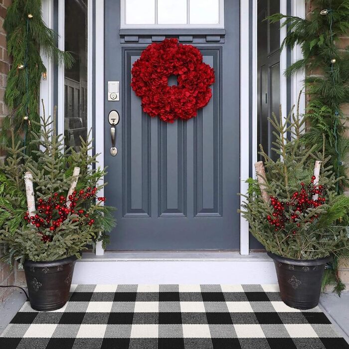 Килимок LEEVAN Buffalo Plaid 70x109 см, чорно-білий, бавовняний, для вулиці та дому, вхідний та кухонний, праний