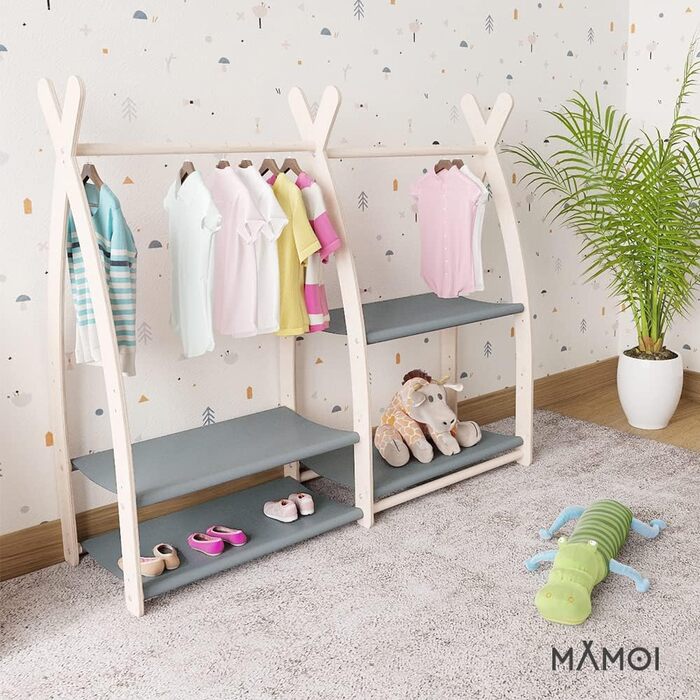 Дитяча вішалка для одягу MAMOI, екологічна, для кімнати малюка, 106x95x32 см або 53x95x32 см, дерев'яна, виробництво ЄС