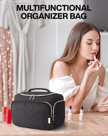 Дорожня косметичка BAGSMART, велика чорна сумка для туалетного приладдя та косметики з ручкою