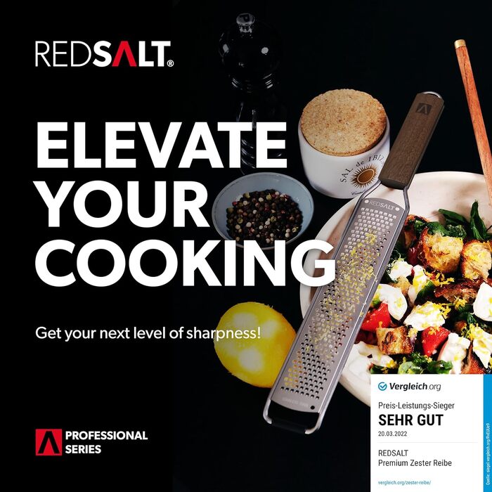Преміум набір терок REDSALT з нержавіючої сталі з ручкою з волоського горіха — універсальна кухонна терка для лимона, імбиру, моркви, сиру, пармезану, професійний кухонний зестер та джулієн