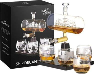 Набір графинів для віскі Oak & Steel - графин і 6 келихів
