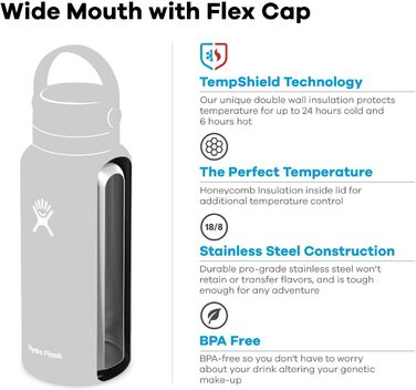 Термос-гідрофляга HYDRO FLASK 1180 мл із нержавіючої сталі, ізольована спортивна пляшка для води з герметичною кришкою та ремінцем, підходить для посудомийної машини, колір Fog
