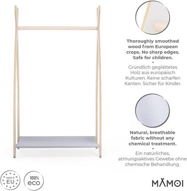 Дитяча вішалка-стійка MAMOI для одягу, екологічна, 106x95x32 см або 53x95x32 см, гардероб для дитячої кімнати, 1 модуль, біло-сіра, виготовлена в ЄС