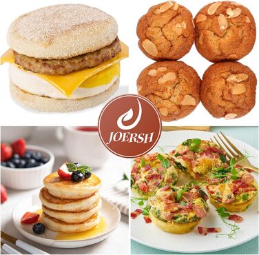 JOERSH силіконові форми для яєць та мафінів, антипригарні, круглі 7,6 см, для сніданків, сендвічів, кукурудзяного хліба, 2 шт.